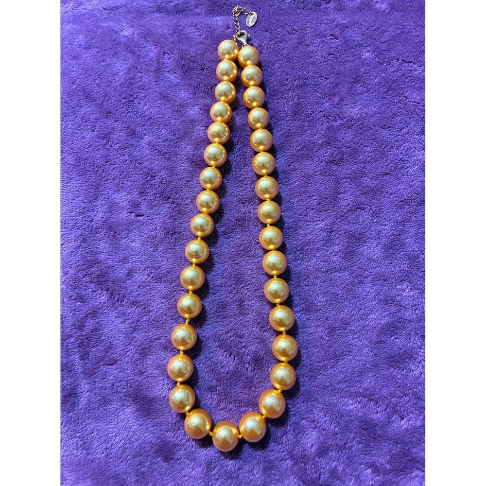 Stauer Golden Simulated Pearl Knotted Single Strand Statement Necklace Gold Tone